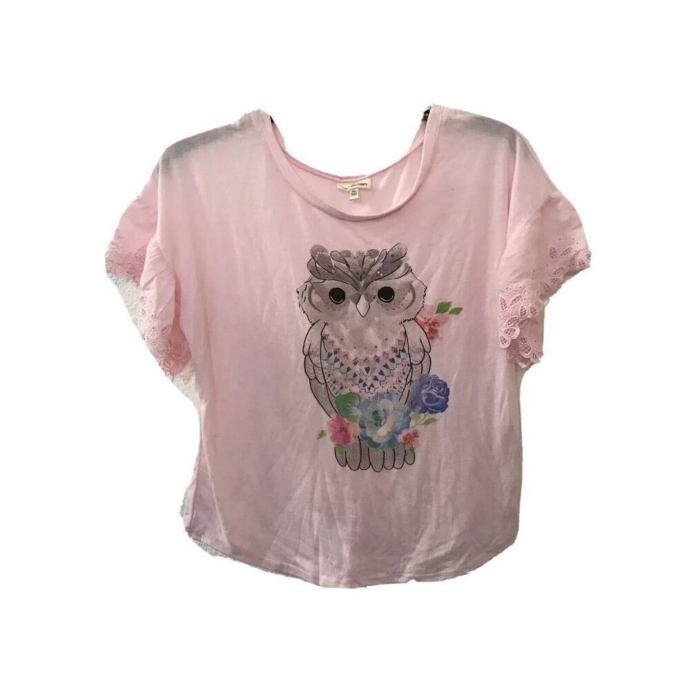Self Esteem Short Sleeve Owl Lace Tshirt Tee Shirt Top Pink Girls XL